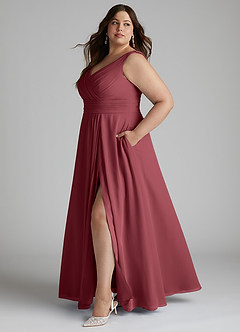 Azazie Karina Bridesmaid Dresses Merlot A-Line Pleated Chiffon Dress image12