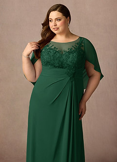 Azazie Hera Mother of the Bride Dresses Dark Green A-Line Lace Capelet Chiffon Dress image11