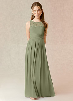 Azazie Bibiane Junior Pistachio A-Line Pleated Chiffon Dress image1