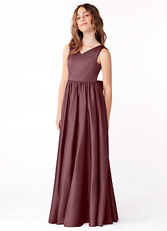 Azazie Hathaway Junior Sangria A-Line Bow Stretch Satin Dress image4