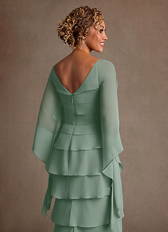 Azazie Arabinda Mother of the Bride Dresses Silver Sage Sheath Ruched Chiffon Dress image6