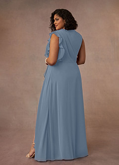 Azazie Narine Kleider für die Brautmutter A-Linie Hoher Halsausschnitt Gefaltet Chiffon Kleid Staubblau image17