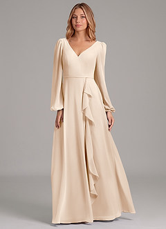 Azazie Simone Bridesmaid Dresses White Alabaster A-Line Long Sleeve Chiffon Dress image5