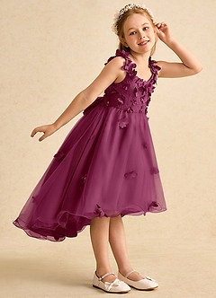 Azazie Tweety Flower Girl Dresses Mulberry A-Line Lace Tulle Dress image5