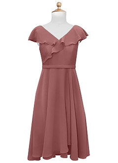 Azazie Posie Vestido de Rosa Del Desierto de Gasa/ Chiffon de Acampanado con Volante image9