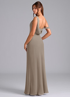Azazie Madelyn Bridesmaid Dresses Taupe Mermaid Off the Shoulder Chiffon Convertible Dress image6