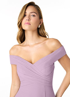Azazie Lecia Bridesmaid Dresses Wisteria Empire Off-The-Shoulder Pleated Chiffon Convertible Dress image6