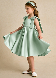 Azazie Guppie vestidos de niña de las flores Vestido de Agave de Satin Mate de Princesa con Plisado image4