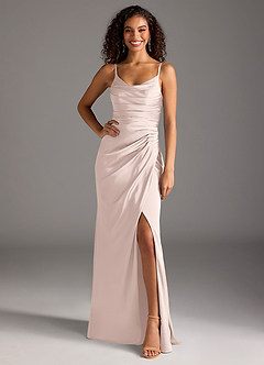 Azazie Deandra Robes de demoiselle d'honneur Robe Sirène en Satin extensible Plissée Rose Pâle image6