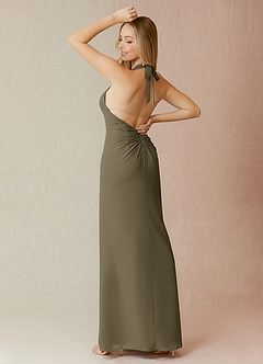 Azazie Yessi Bridesmaid Dresses Willow Green Sheath Pleated Chiffon Dress image2