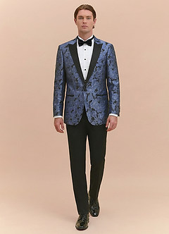 front Samuel Dusty Blue Floral Jacquard Peak Lapel Tuxedo Jacket