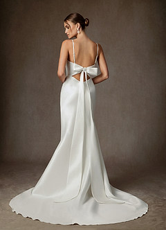 Azazie Moriah Wedding Dresses Diamond White Sheath Stretch Mikado Dress image1