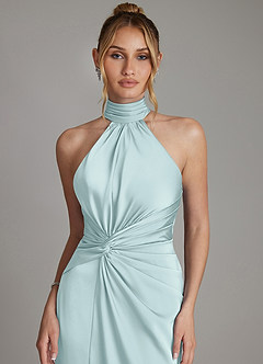 Azazie Gracelynn Bridesmaid Dresses Mist Sheath Pleated Stretch Satin Dress image3