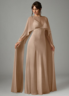 Azazie Stefania Bridesmaid Dresses Taupe A-Line Stretch Satin Dress image3