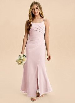 Azazie Amelia Junior Blushing Pink Mermaid Pleated Chiffon Dress image5