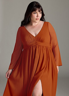 Azazie Teton Maternity Bridesmaid Dresses A-Line Long Sleeve Chiffon Floor-Length Dress image12