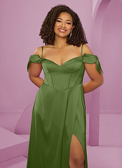 Barbie ♥ Azazie Robes de demoiselle d'honneur Robe Trapèze en Satin extensible Épaule décolletée Genévrier image13