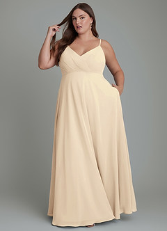 Azazie Amani Brautjungfernkleider A-Linie Plissee Chiffon Kleid Champagner image3