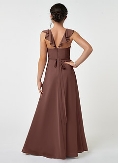 Azazie Emily Junior A-Linie Gestreift Chiffon Kleid Espresso image2