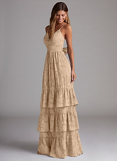 Azazie Nathalia Bridesmaid Dresses Champagne A-Line Bow Floral Burnout Dress image3