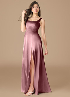 Azazie Joyce Bridesmaid Dresses Vintage Mauve A-Line Side Slit Metallic Satin Dress image3