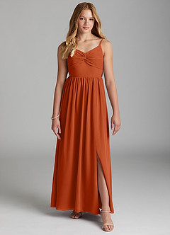 Azazie Zeya Junior A-Linie Chiffon Kleid Gebranntes Orange image3