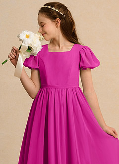Azazie Lilia Girl Flower Girl Dresses Fuchsia A-Line with Sleeves Chiffon Dress image5