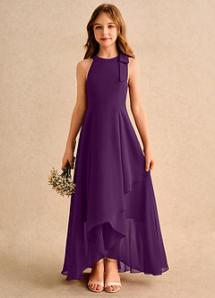 Azazie Boop Girls Formal Blumenmädchenkleider A-Linie Schleifen Chiffon Kleid Traube image1