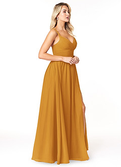 Azazie Chanel Bridesmaid Dresses Butterscotch A-Line Pleated Chiffon Dress image4