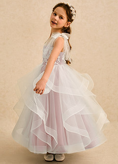 Azazie Zoey Flower Girl Dresses Powder Pink Ball-Gown Lace Tulle Dress image4
