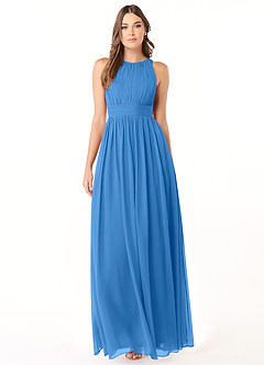 Azazie Luz Bridesmaid Dresses Blue Jay A-Line Lace Chiffon Dress image1