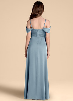 Azazie Kaitlynn Junior Jurk van Stretch Satijn met A-Lijn Off the Shoulder Stoffig Blauw image2