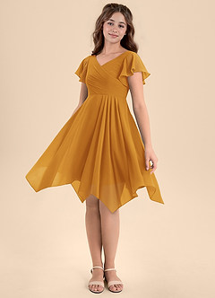 Azazie Janeaurelia Junior Butterscotch A-Line Pleated Chiffon Dress image4