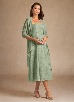 Azazie Lorain vestidos de madre de la novia Vestido de Salvia Polvorienta de Devorado Floral de Corte En A con Plisado image4