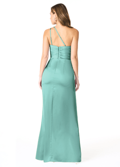 Azazie Eren Bridesmaid Dresses Aqua Mermaid One Shoulder Stretch Satin Dress image2