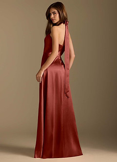 Azazie Tracie Bridesmaid Dresses Terracotta A-Line Pleated Metallic Satin Dress image9