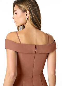 Azazie Lecia Vestidos de damas de honor Vestido de Bronceador de Gasa de Imperio Convertible con Plisado fuera del hombro image2