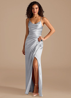 Azazie Deandra Bridesmaid Dresses Silver Mermaid Pleated Metallic Satin Dress image1