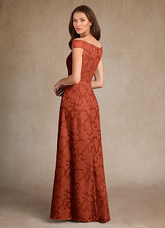 Azazie Moore Klänningar till brudens mor Klä A-Line i Blommig Utbrändhet Båthals Kastanjebrunt image2