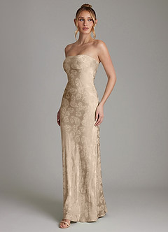 Azazie Viv Bridesmaid Dresses Taupe Jacquard Sheath Strapless Jacquard Dress image4