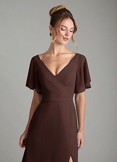 Azazie Ambrosia Robes de demoiselle d'honneur Robe Trapèze en Mousseline de soie Plissée Ganache image3