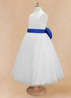 Azazie Kavi Flower Girl Dresses Ivory Royal Blue A-Line Bow Matte Satin Dress image9