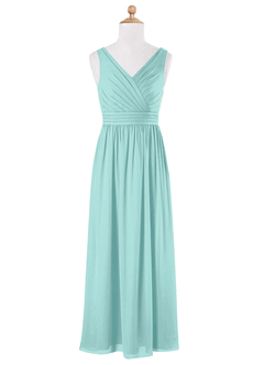 Azazie Kora Junior Aqua A-Line Pleated Chiffon Dress image5