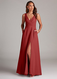 Azazie Nelly Jurken voor bruidsmeisjes Jurk van Chiffon met A-Lijn Geplooid Roest image2