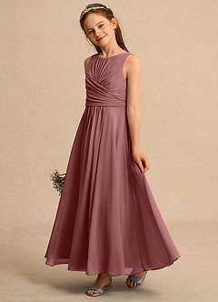 Azazie Ducky Junior Formal Blumenmädchenkleider A-Linie Plissee Chiffon Kleid Wüstenrose image5