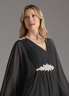Azazie Drew Mother of the Bride Dresses Black A-Line Pleated Chiffon Dress image8