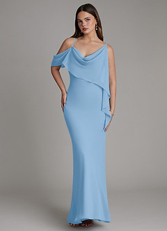 Azazie Yura Robes de demoiselle d'honneur Robe Sirène en Mousseline de soie Épaules dénudées Poudre Bleue image4