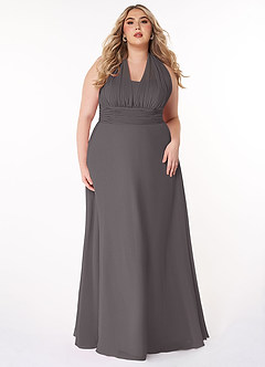 Azazie Fifi Abiti da Damigella Abito Convertibile A-Line in Chiffon Senza Cinturino Grigio Acciaio image12