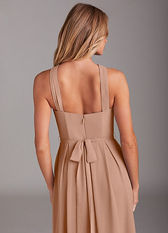 Azazie Dixie Bridesmaid Dresses Champagne Rose A-Line Halter Pleated Chiffon Dress image6