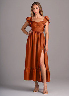 Azazie Anaya Vestidos de damas de honor Vestido de Naranja Quemada de Satén Elástico de Corte en A Convertible con Escote de Corazón image5